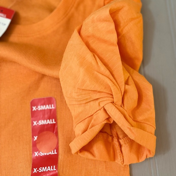 Vince Camuto Womens Puff Short Sleeve Fitted Top Ribbed Cotton NWT XS Orange - Picture 7 of 11